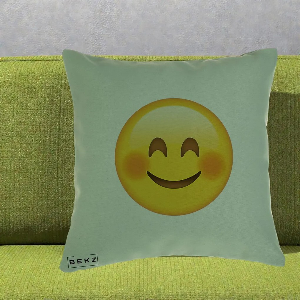 Perna Decorativa Emoji Fericit Roscat, 40x40 cm, Verde, Husa Detasabila, Perna Inclusa, BEKZ®