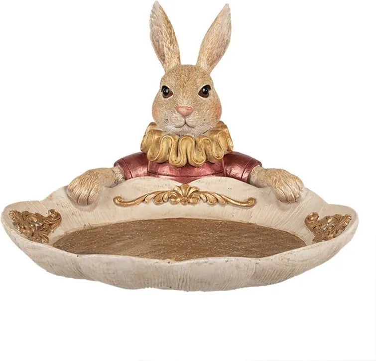 Bol decorativ din polirasină cu iepure, auriu/crem, 22x21x15 cm