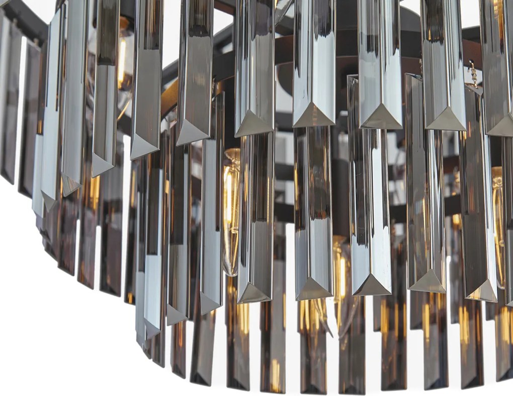 Candelabru modern negru cu sticlă fumurie, 9 lumini - Amel