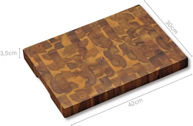 Tocator profesional Kesper 28151, 30 x 42 cm, Adancituri laterale pentru prindere, suprafata care protejeaza lamele, lemn de salcam, Maro inchis