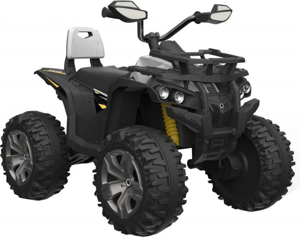 ATV Electric cu acumulator pentru copii NOVOKIDS™ Majestic Quad PRO, Cu melodii si lumini, Lungime 103 cm, Max 30 kg, 12V, 2 motoare, Negru cu Alb