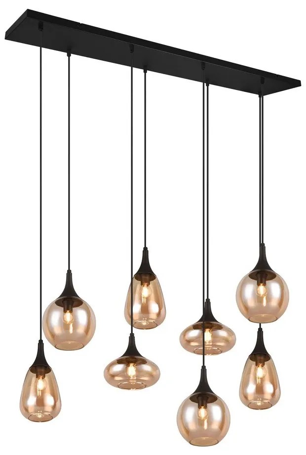 Lustră neagră/portocalie cu abajur din sticlă Lumina – Trio