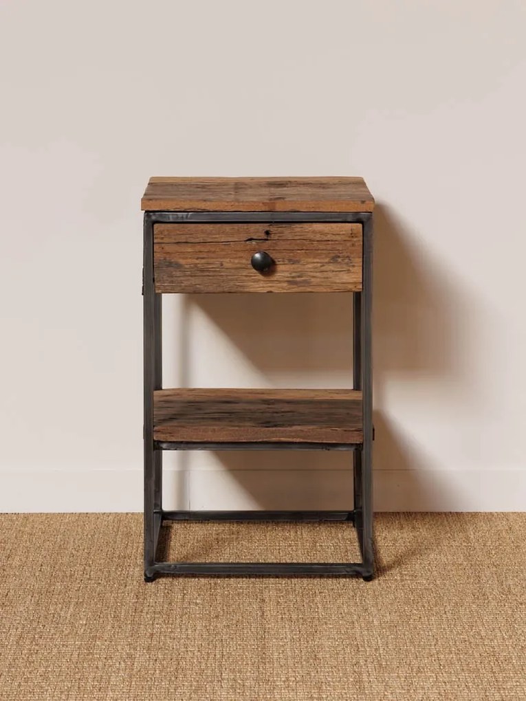 Noptiera din lemn reciclat, aspect rustic, Galion