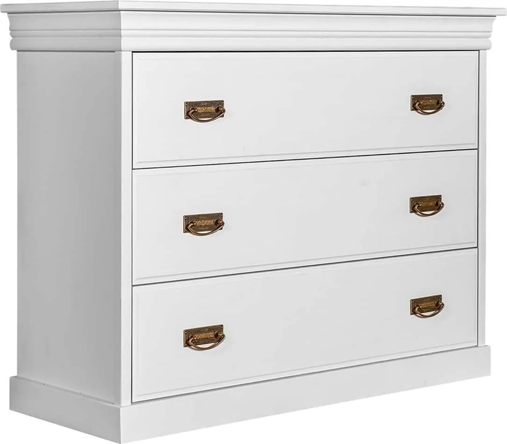 Comodă lemn masiv alb Florence, 107 × 42 × 83 cm