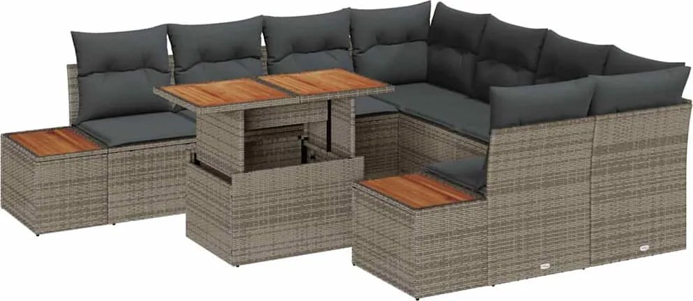 vidaXL Set de canapele pentru grădină 9 pcs Gri Rattan poli