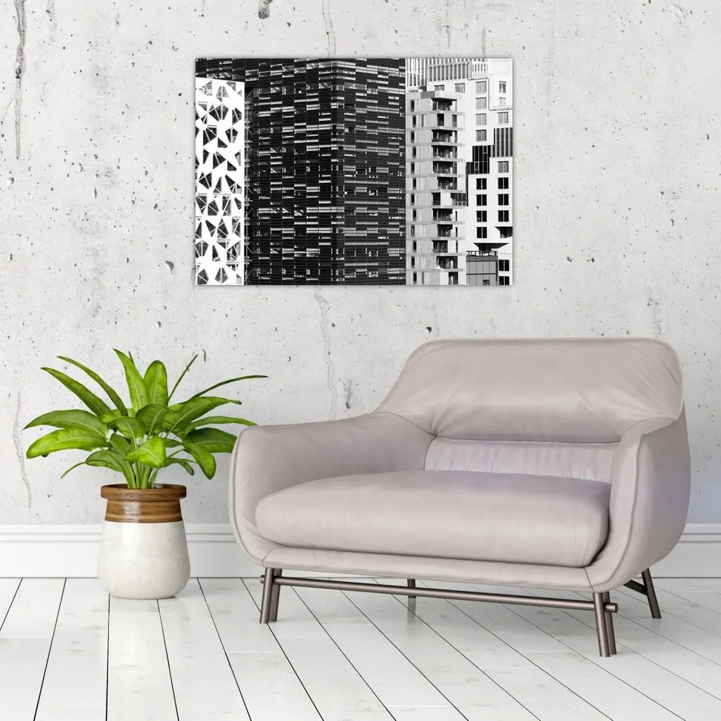 Tablou pe sticlă cu arhitectura alb neagră (70x50 cm)