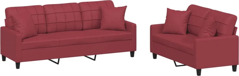 vidaXL Set de canapele cu perne, 2 piese, roșu vin, piele ecologică