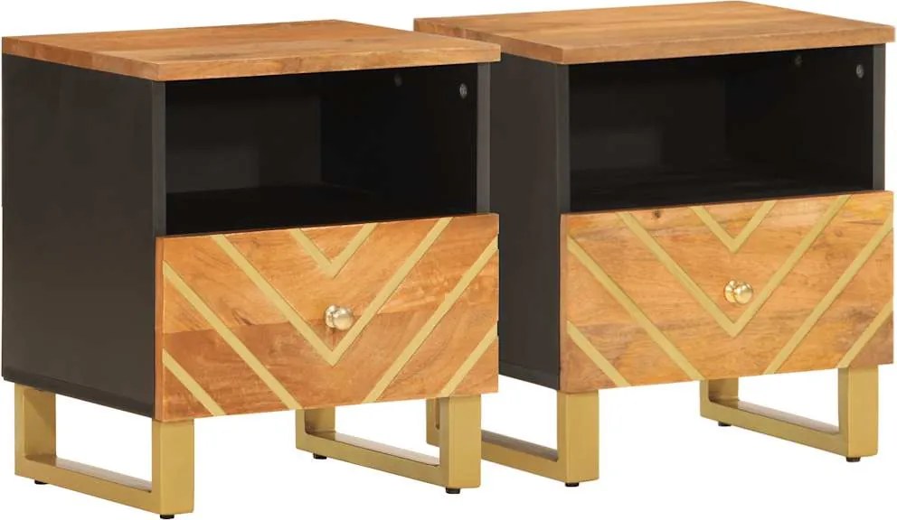 vidaXL Noptiere, 2 buc., maro și negru, lemn masiv de mango