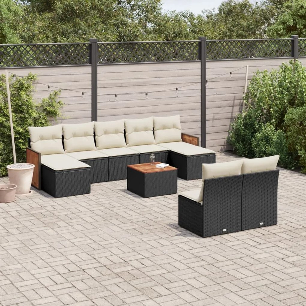 vidaXL Set canapele de grădină cu perne, 10 piese, negru, poliratan