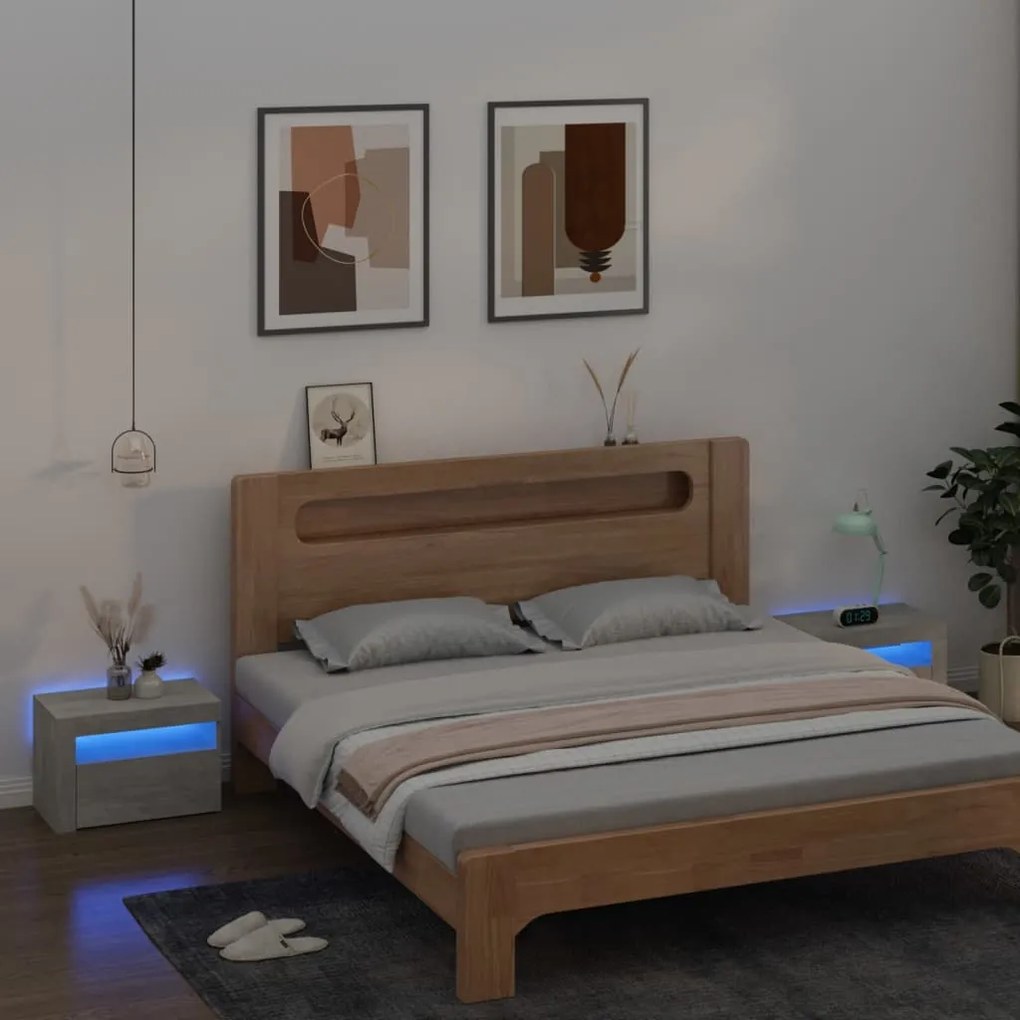 vidaXL Noptiere cu LED-uri, 2 buc., gri beton, 60x35x40 cm