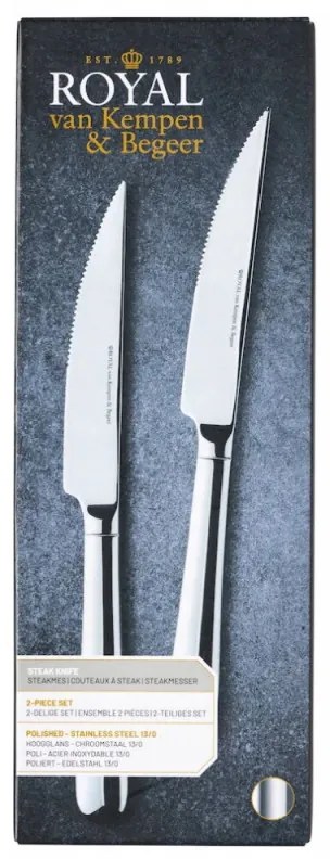 Set 2 cutite pentru friptura Royal van Kempen & Begeer CC004847-001, Luciu, Argintiu