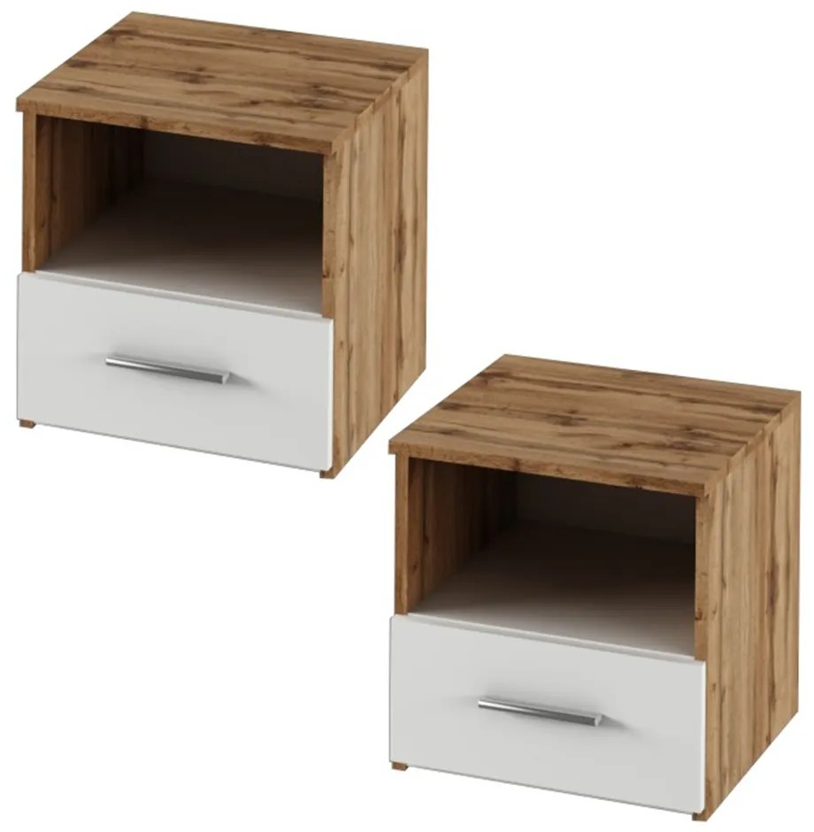 Set dormitor (pat 180x200 cm), stejar wotan/ alb, GABRIELA NEW
