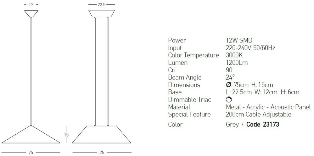 Lustra LED suspendata moderna ACOUSTIC gri