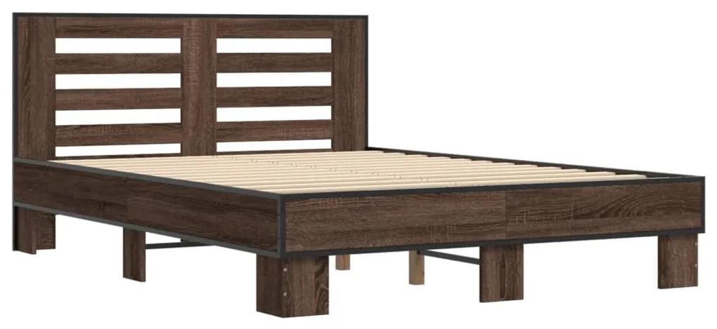 3280116 vidaXL Cadru de pat, stejar maro, 140x190 cm, lemn prelucrat și metal