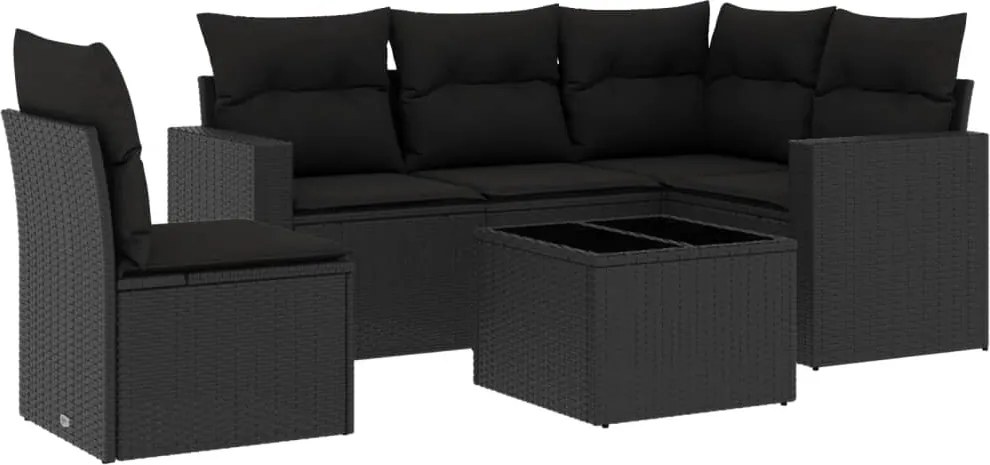 vidaXL Set mobilier de grădină cu perne, 6 piese, negru, poliratan