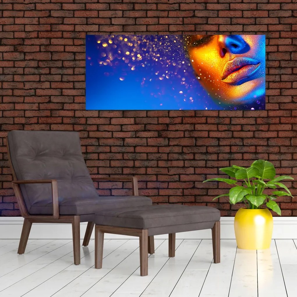 Tablou - Body art, combinație auriu-albastru (120x50 cm)