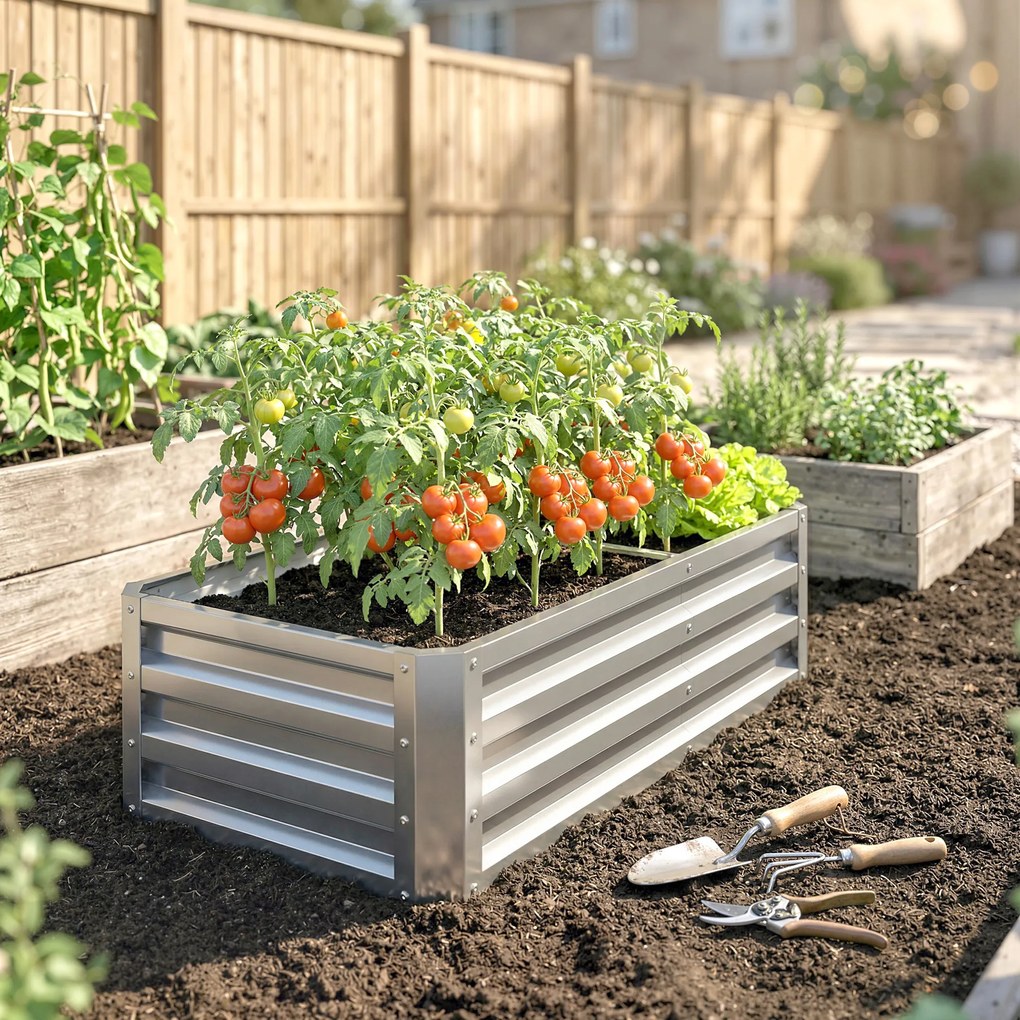 Outsunny 4' x 2' x 1' Pat de Gradina Galvanizat Inaltat, Cutie de Plantare din Metal Pat Inaltat pentru Legume, Flori, Plante si Plante Aromatice, Verde | Aosom Romania