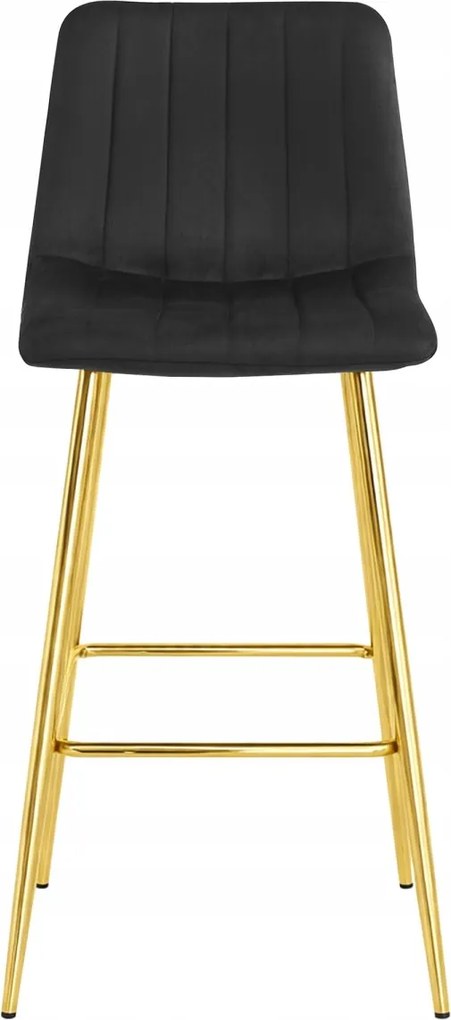 Scaun de bar POZZA VELVET cu picioare aurii, neagra