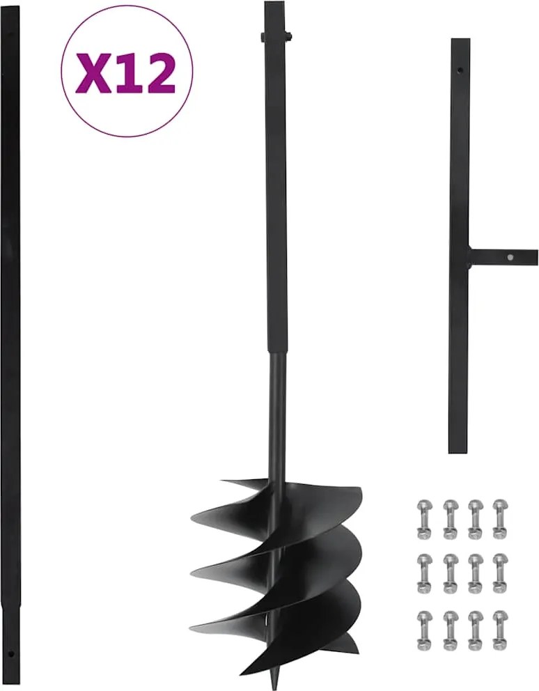 vidaXL Burghiu de pământ cu mâner 250 mm, tub extensibil la 12 m, oțel