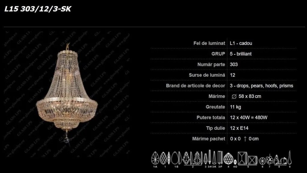 Lustra Imperial cristal Bohemia diametru 58cm, L15 303/12/3-SK