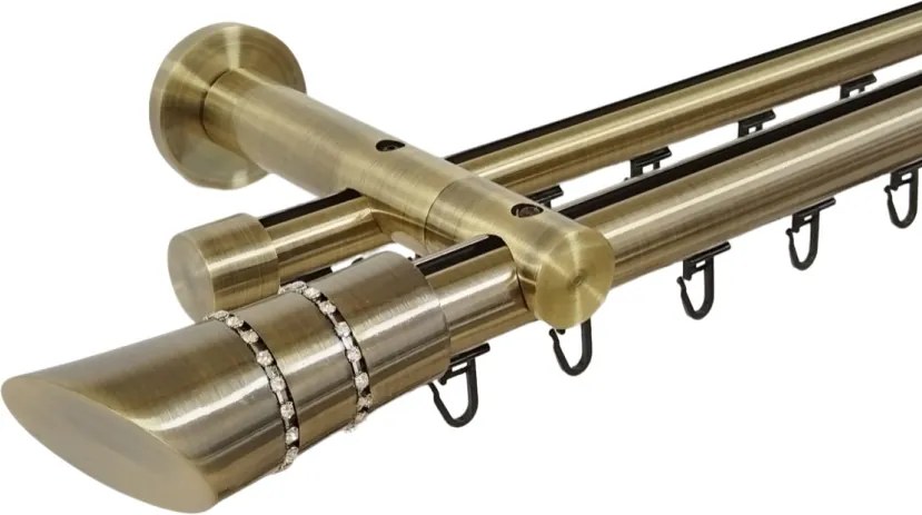 Galerie dublă Diva 25/19 mm aur antic – țeavă profil, prindere perete (Alege marime: 320 cm)