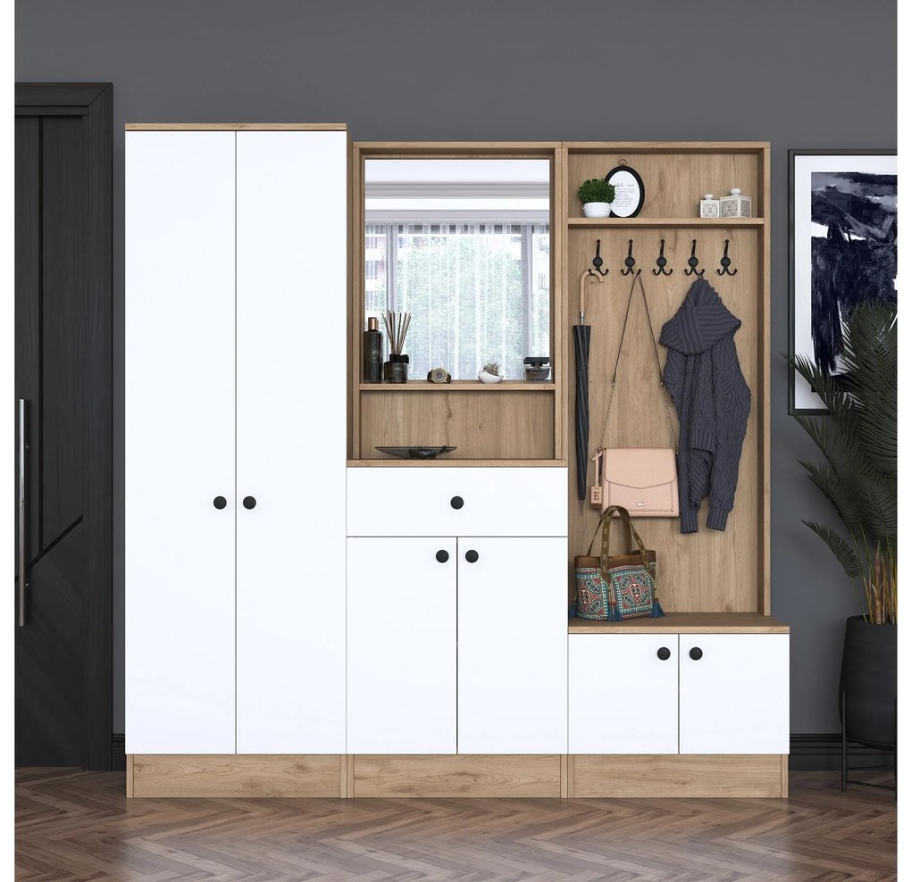 Mobilier hol Pixie 2 (nuc + alb) (cu oglindă). 1102449