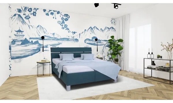 Pat tapițat ALIS 160x200 cm cu saltea inclusă și spațiu de depozitare, petrol