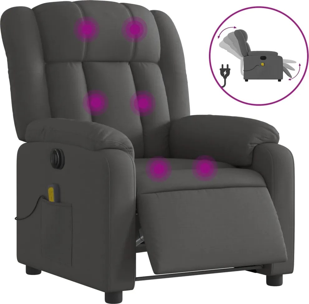 vidaXL Fotoliu electric de masaj rabatabil, gri închis, textil