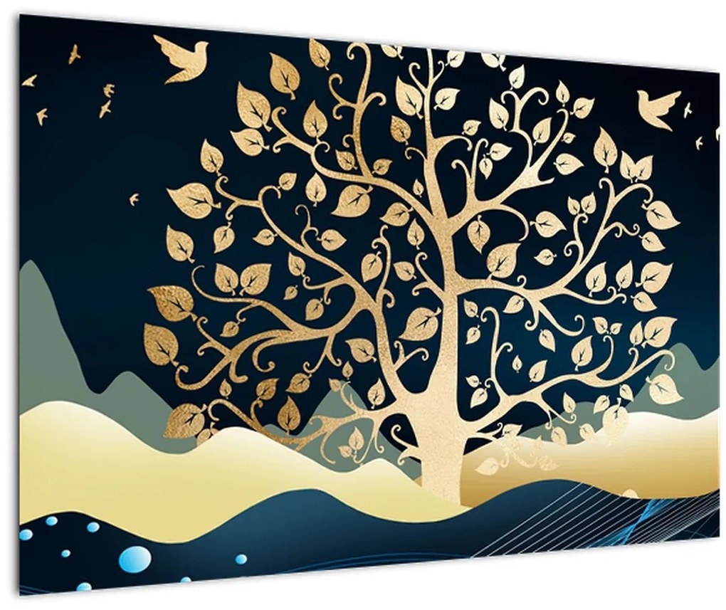 Tablou cu copac auriu (90x60 cm)