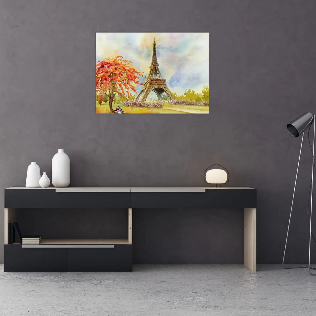 Tablou pictat cu turnul Eiffel (70x50 cm)