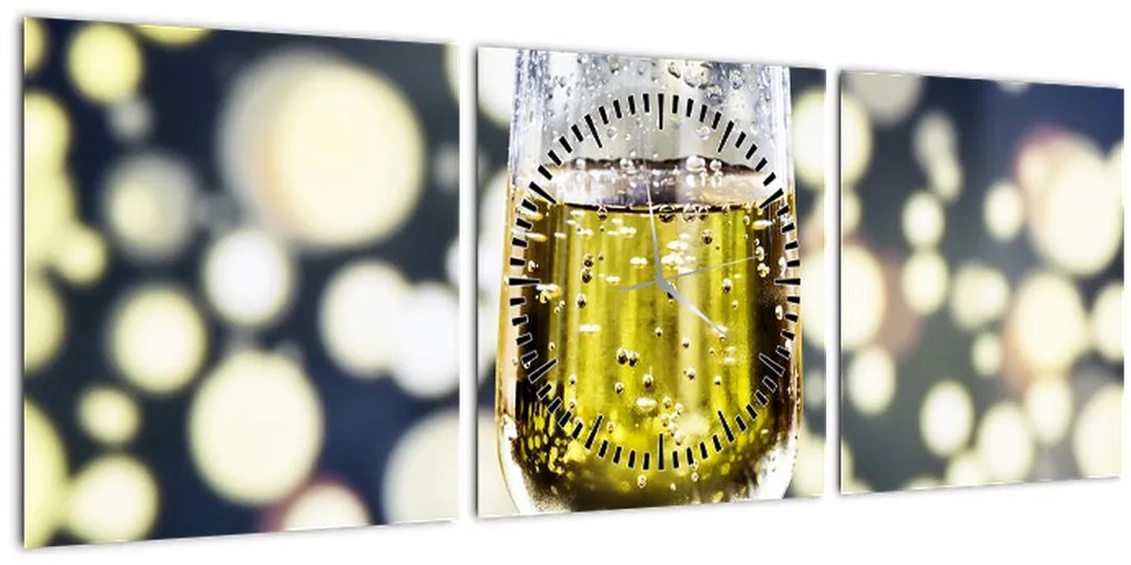 Tablou cu șampanie (cu ceas) (90x30 cm)