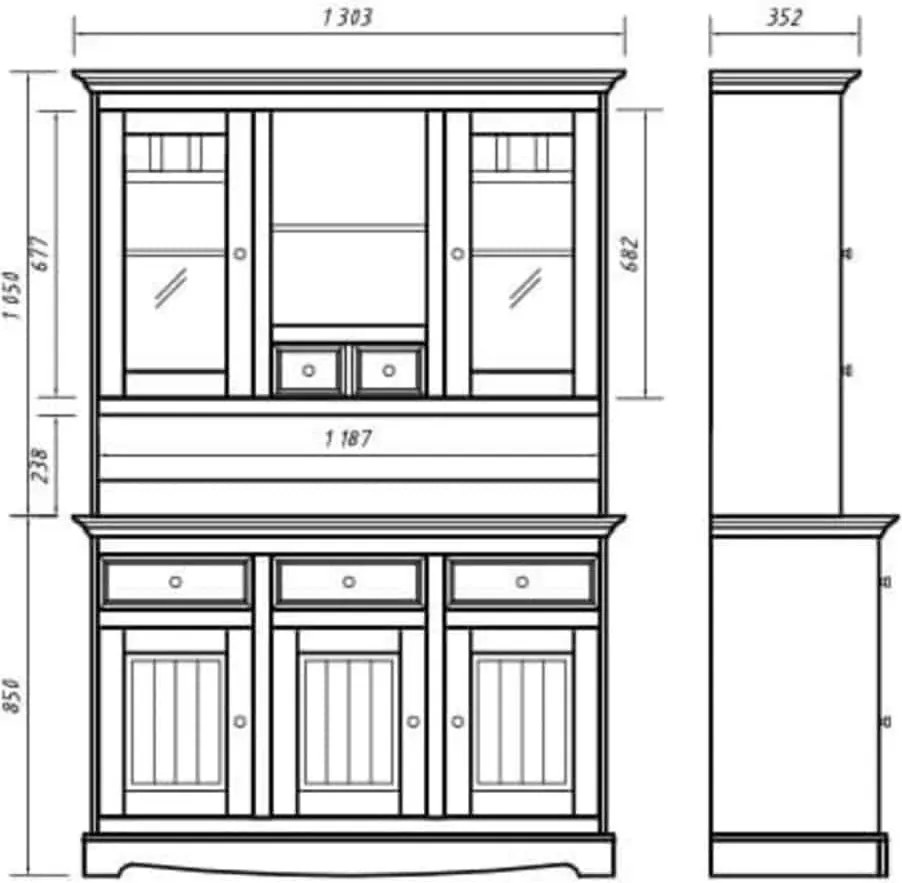 Vitrină lemn masiv nuc Linea Alb-, 130 × 45 × 190 cm