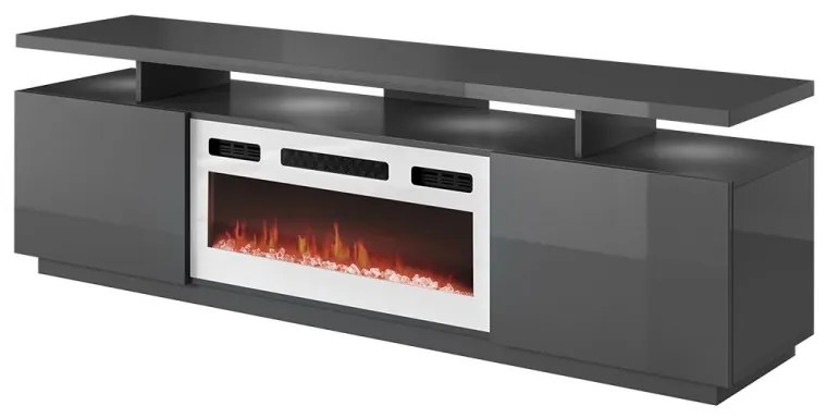 Dulap TV cu șemineu Anaceta (Alb + grafit + lucios grafit) (cu iluminat LED). Promo -17%. 1106163