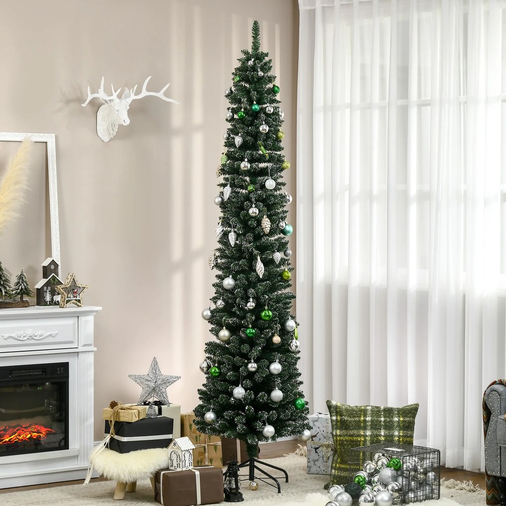 HOMCOM Brad de Crăciun Slim cu 624 Ramuri, Bază Pliabilă, Plastic și Metal, 56x56x225 cm, Verde | Aosom Romania