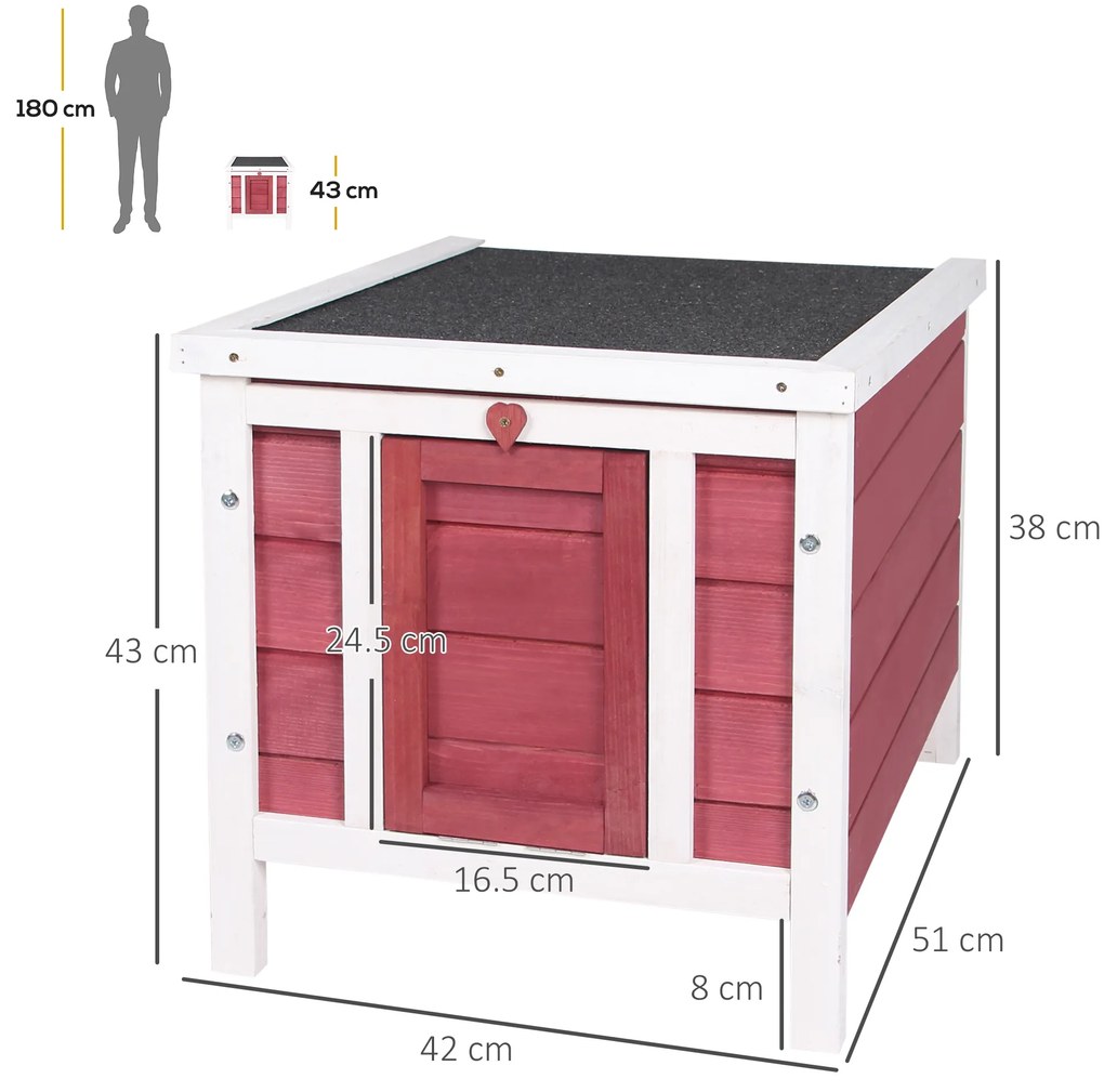 PawHut Colivă Lemn Exterior pentru Rozătoare, Acoperiș și Rampa Reglabilă, 42x51x43cm, Roșu | Aosom Romania