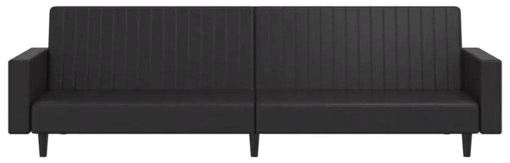 Canapea extensibila 2 locuri si taburet, negru, piele ecologica Negru, Cu suport de picioare
