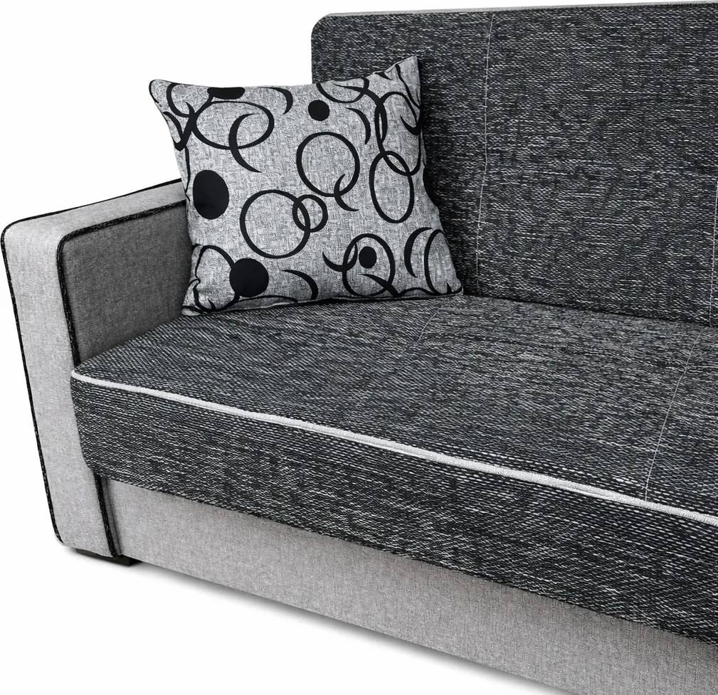 Canapea SAMY NEXT extensibila, 2 locuri, cu lada de depozitare, stofa gri cu negru, cadru metalic, 152x100x92 cm Gri + Negru, stofa