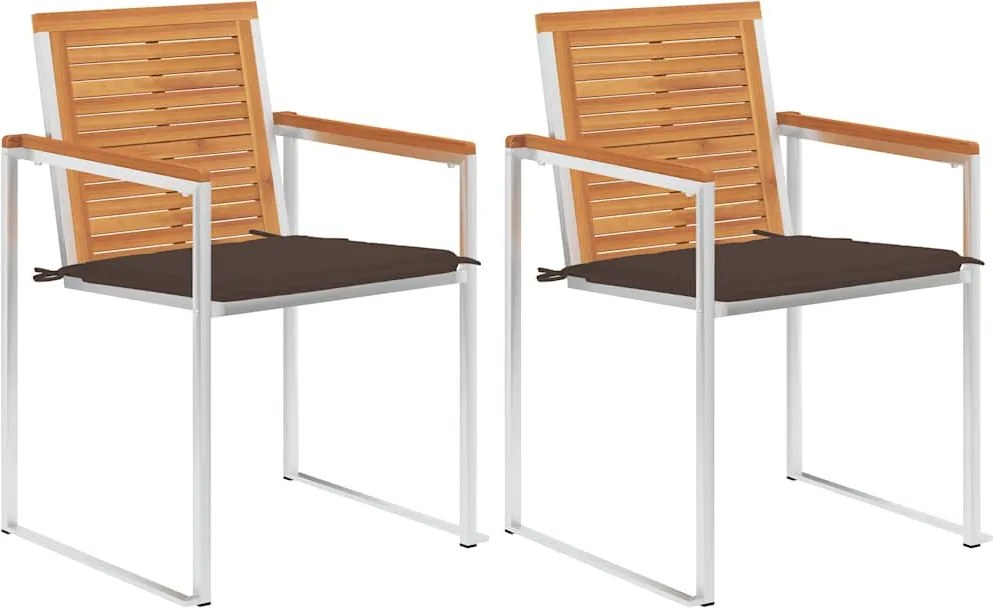 vidaXL Scaune grădină cu perne, 2 buc., lemn masiv de acacia și oțel