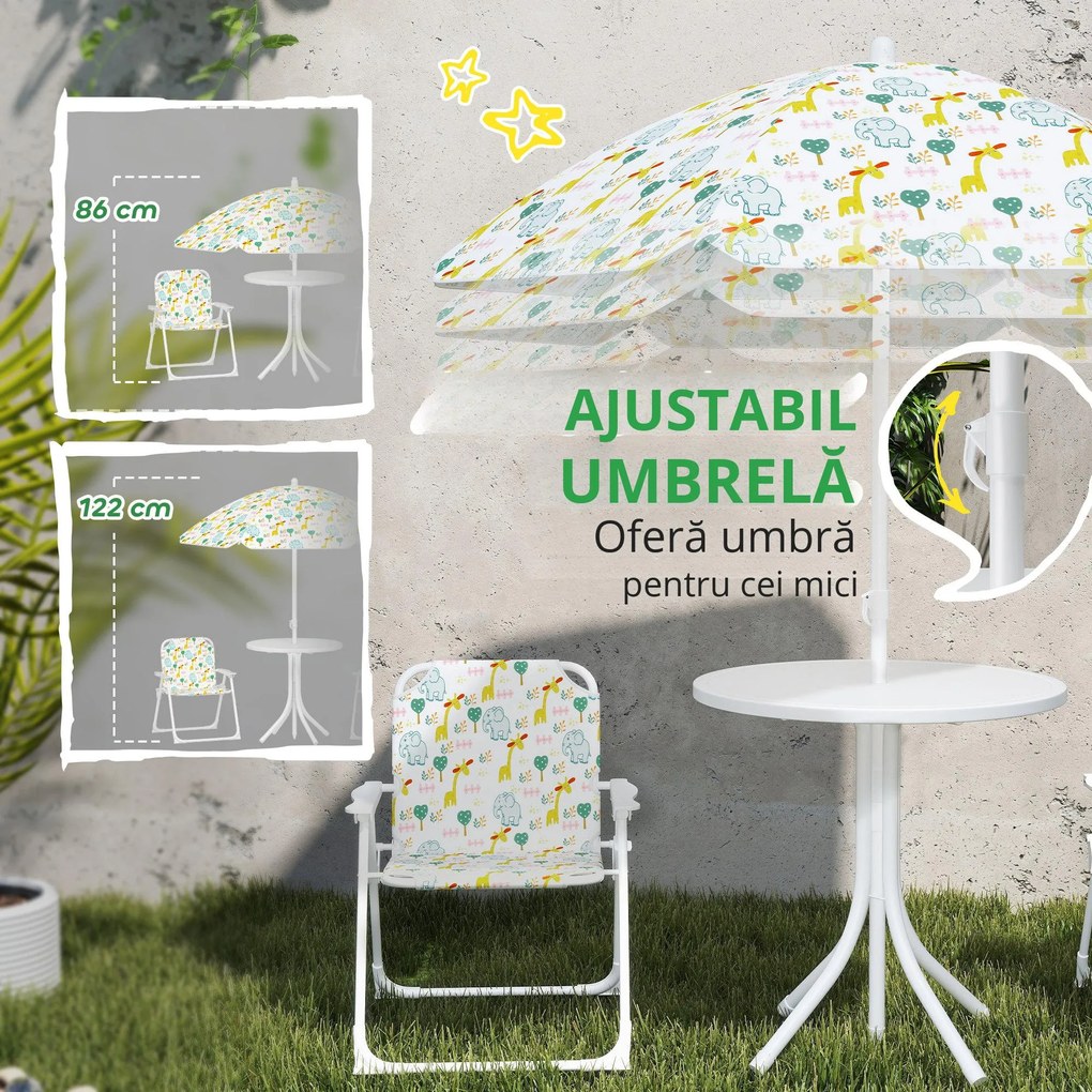 AIYAPLAY Set de Mobilier de Grădină din 4 Piese cu Masă, Scaune și Umbrelă de Soare Reglabilă, 50xΦ49,5 cm, Verde | Aosom Romania