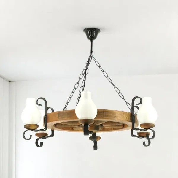 Brilagi - Candelabru suspendat pe lanț ROATA 6xE14/40W/230V Ø 70 cm fag