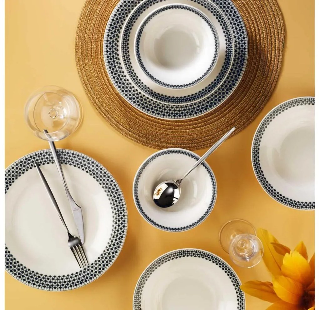 Set veselă 12 piese, din porțelan, alb/negru