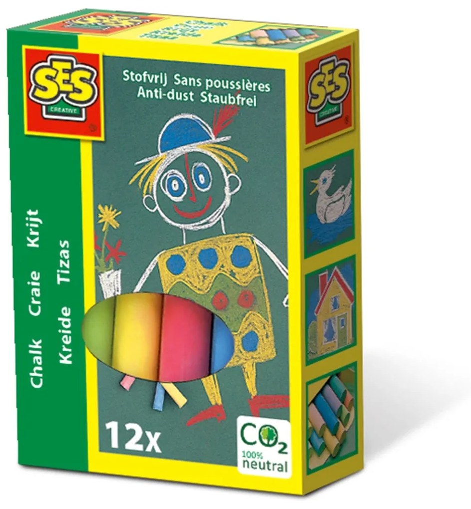 Creta colorata copii pentru desen pe tabla si asfalt, 12 bucati
