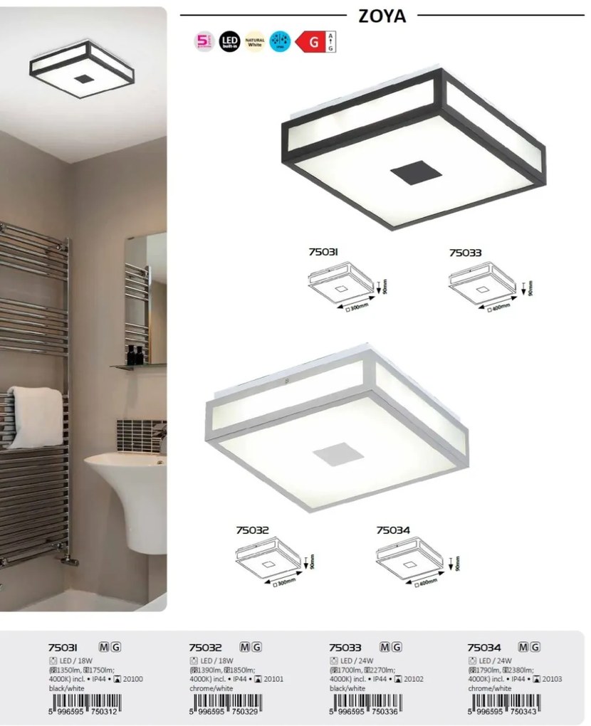 Plafoniera LED baie IP44 Zoya crom alb 40x40cm