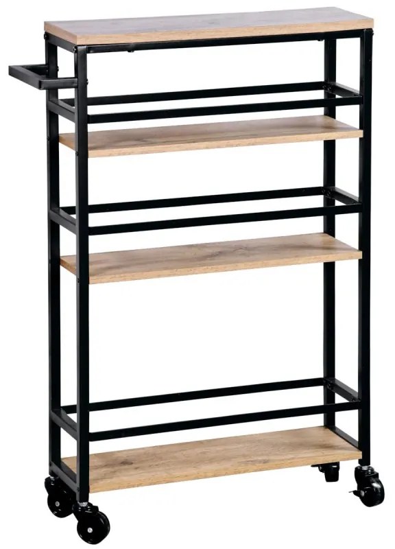 Raft bucatarie mobil Kesper 27842, 3 rafturi, 4 roti, PDC/Metal, Maro/Negru