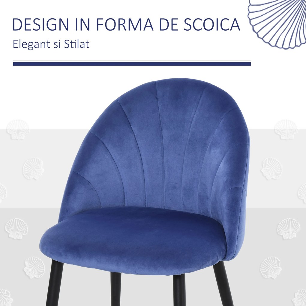 HOMCOM scaune de masa, 2 piese, cu tesatura catifelata, scaune pentru dormitor, sufragerie, scaune de catifea, scaune albastre | Aosom Romania