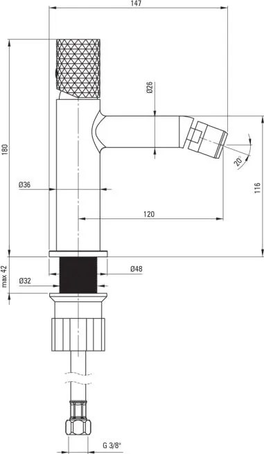 🚿 Baterie pentru bideu SILIA HEXA – Finisaj oțel șlefuit – Cod BHS_F30M