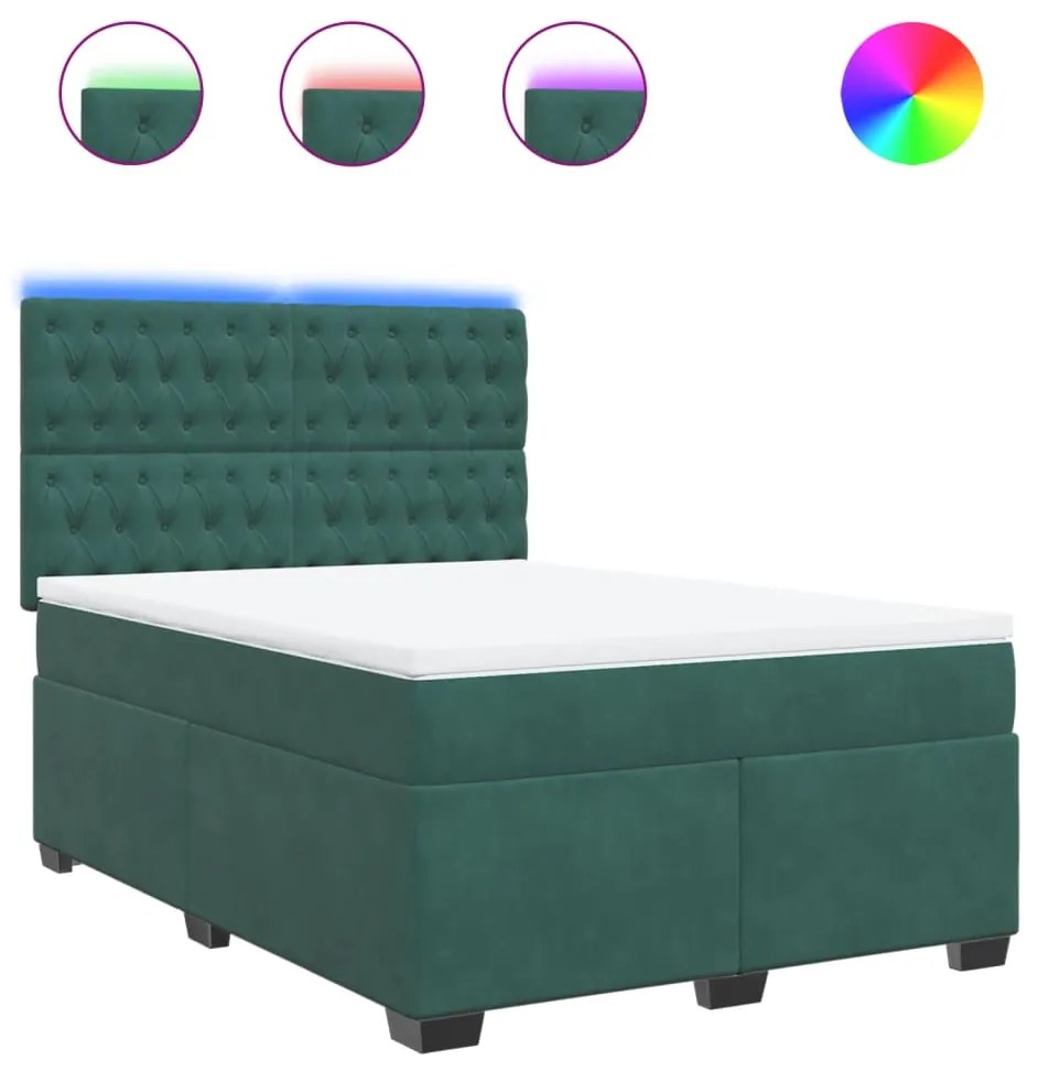 3293215 vidaXL Pat box spring cu saltea, verde închis, 140x190 cm, catifea