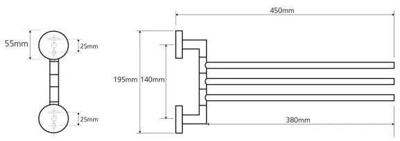 Sapho - Suport montat pe perete pentru prosoape, rotativ, X-ROUND, 19,5 x 45 cm, crom lucios