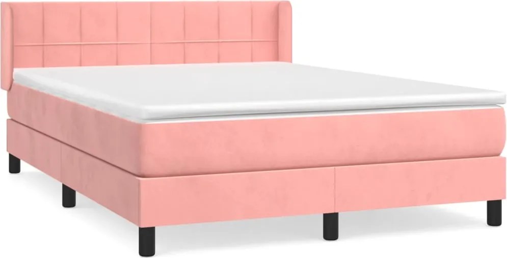 vidaXL Pat box spring cu saltea, roz, 140x190 cm, catifea