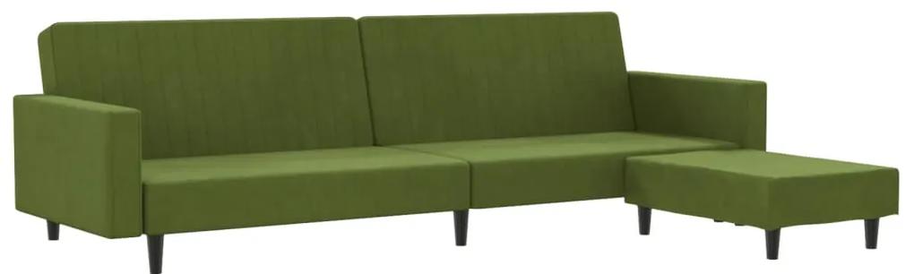 Canapea extensibila cu taburet, 2 locuri, verde deschis catifea Lysegronn, Cu scaunel pentru picioare